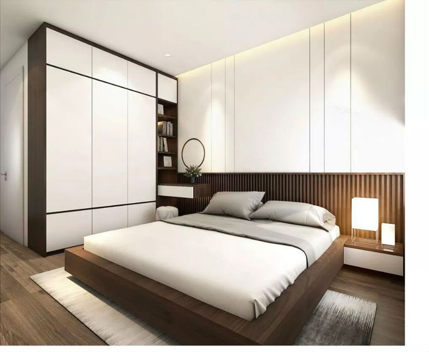 giường ngủ và tủ quần áo liền tường