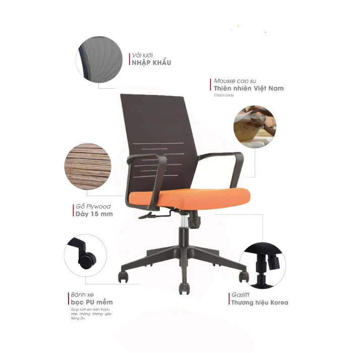Ghế văn phòng lưới chân xoay tiện lợi