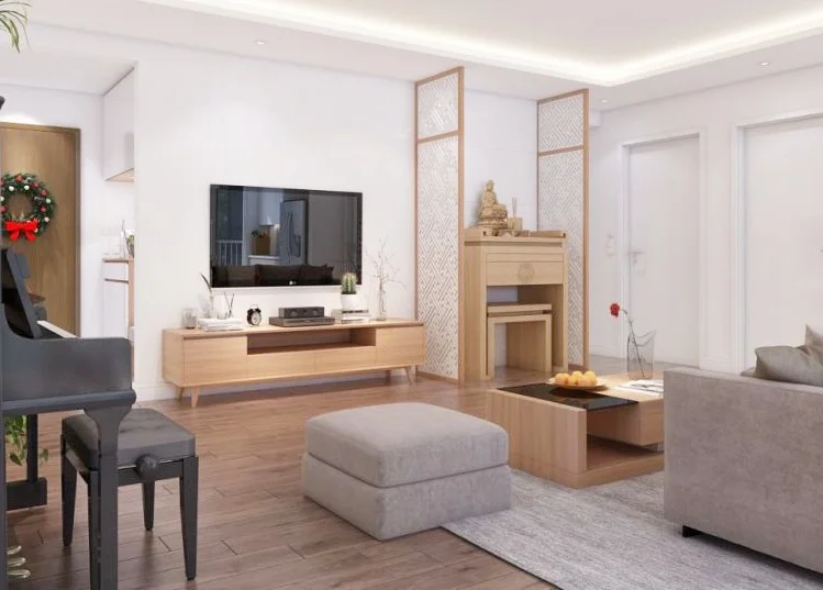 Một mẫu vách ngăn phòng thờ nhỏ gọn khá xa phòng ngủ