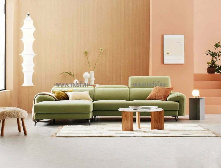 Bộ sofa vải nỉ màu xanh với bàn