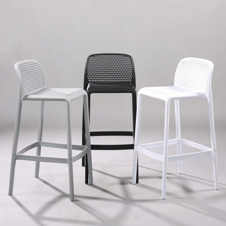 Ghế nhựa màu xám ghế nhựa quầy bar cho không gian ngoài trời - Image 3