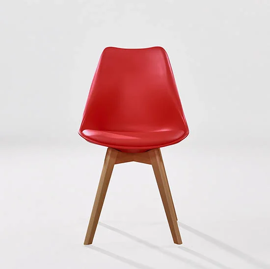 Red plastic chair with wooden legs wooden legs leather covered chair