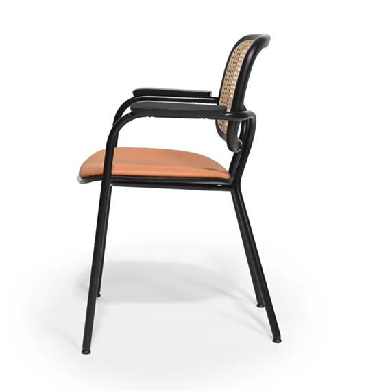 Ghế khung thép tay vịn ghế tựa lưng giả mây ga16 (2)