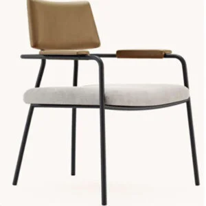 Ghế khung thép tay vịn ghế tựa lưng giả mây ga21