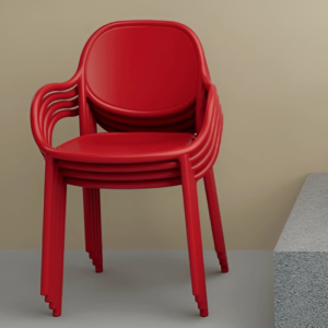 Red plastic chair with backrest