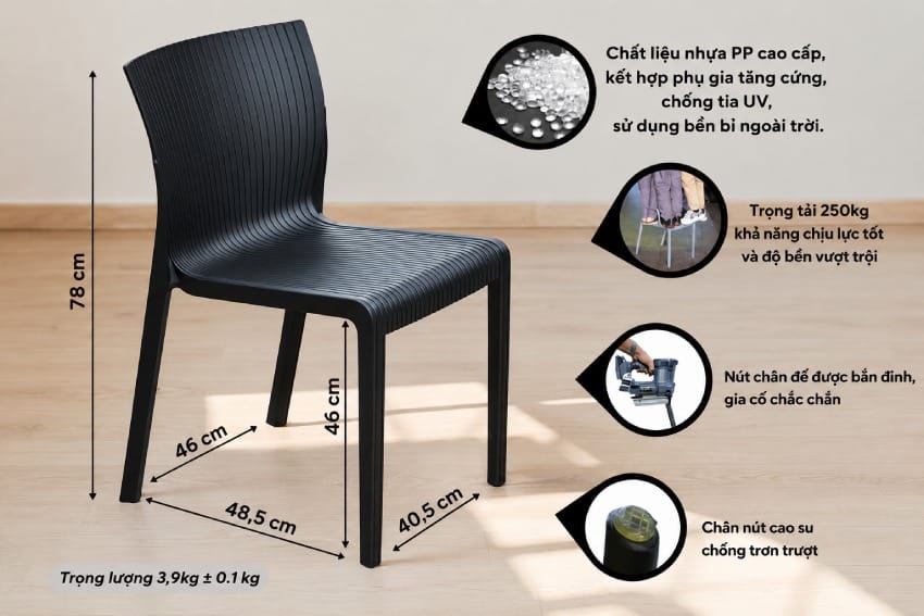 Thông số kỹ thuật chi tiết ghế nhựa sóng MD-TM16