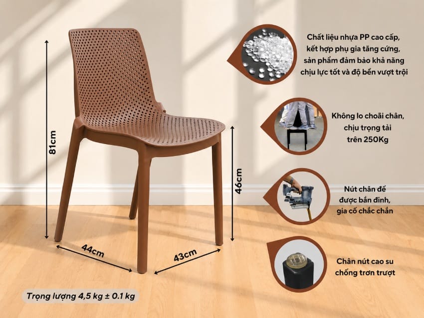 Thông số kỹ thuật của ghế nhựa MD-TM21