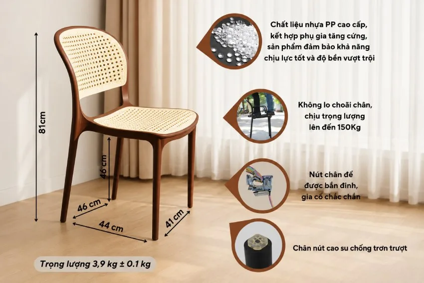 Thông số kỹ thuật ghế nhựa đúc giả mây MD-TM08